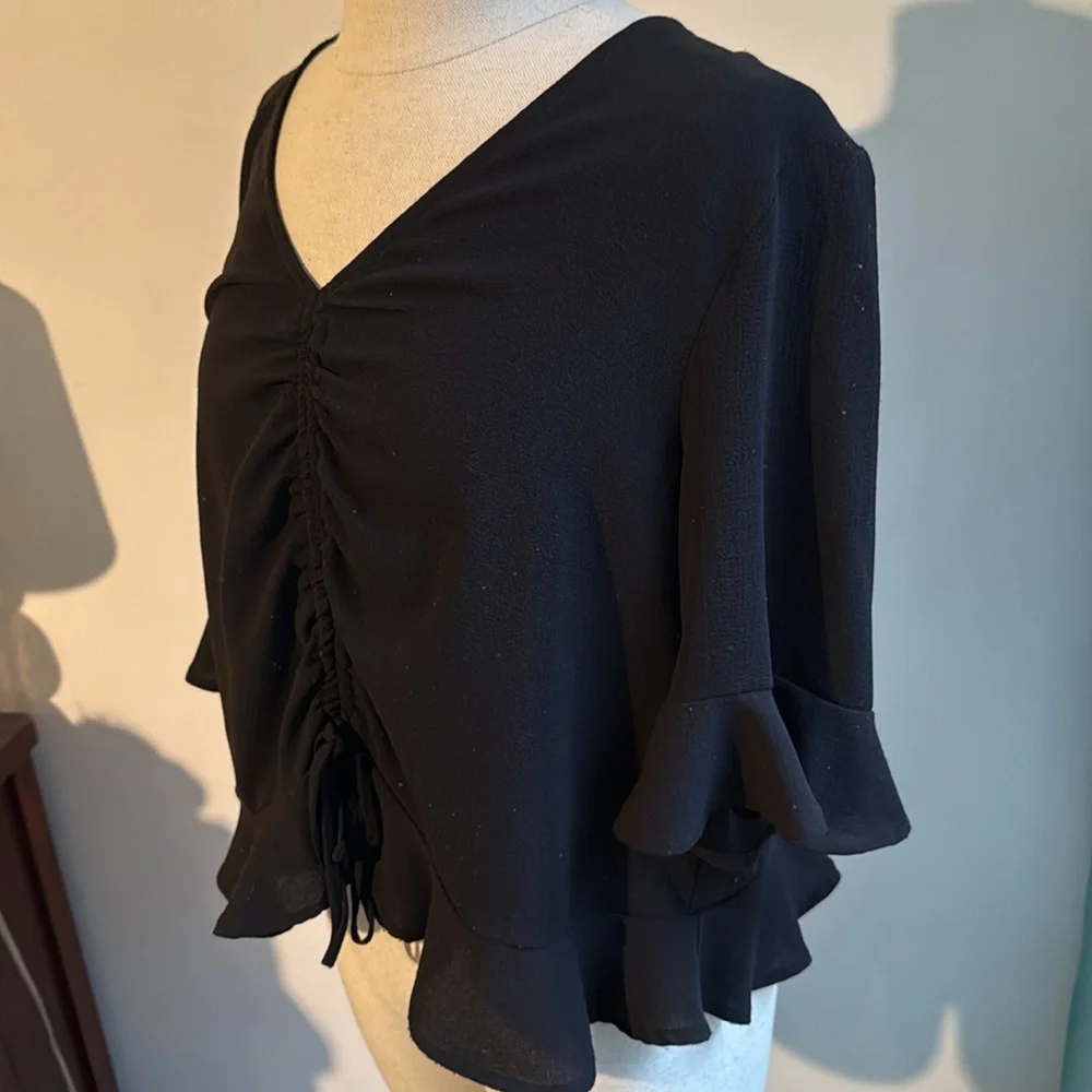 Elodie Black Ruched Ruffled Blouse - Picture 2 of 2